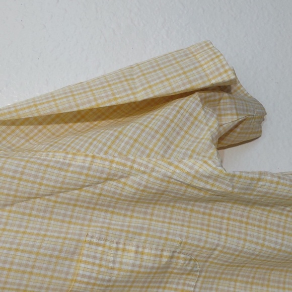 USED VAN HEUSEN BUTTON DOWN YELLOW CHECKERED SHIRT SHORT SLEEVE L 16-16 1/2 - Picture 8 of 12